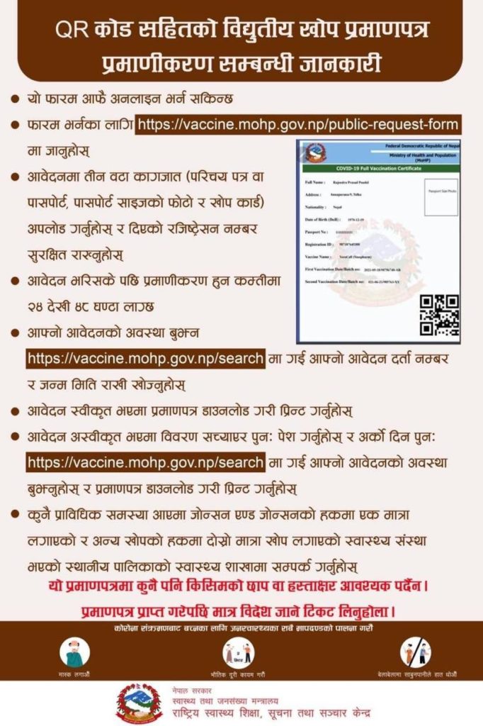 how to get a qr code vaccination certicate in Nepal